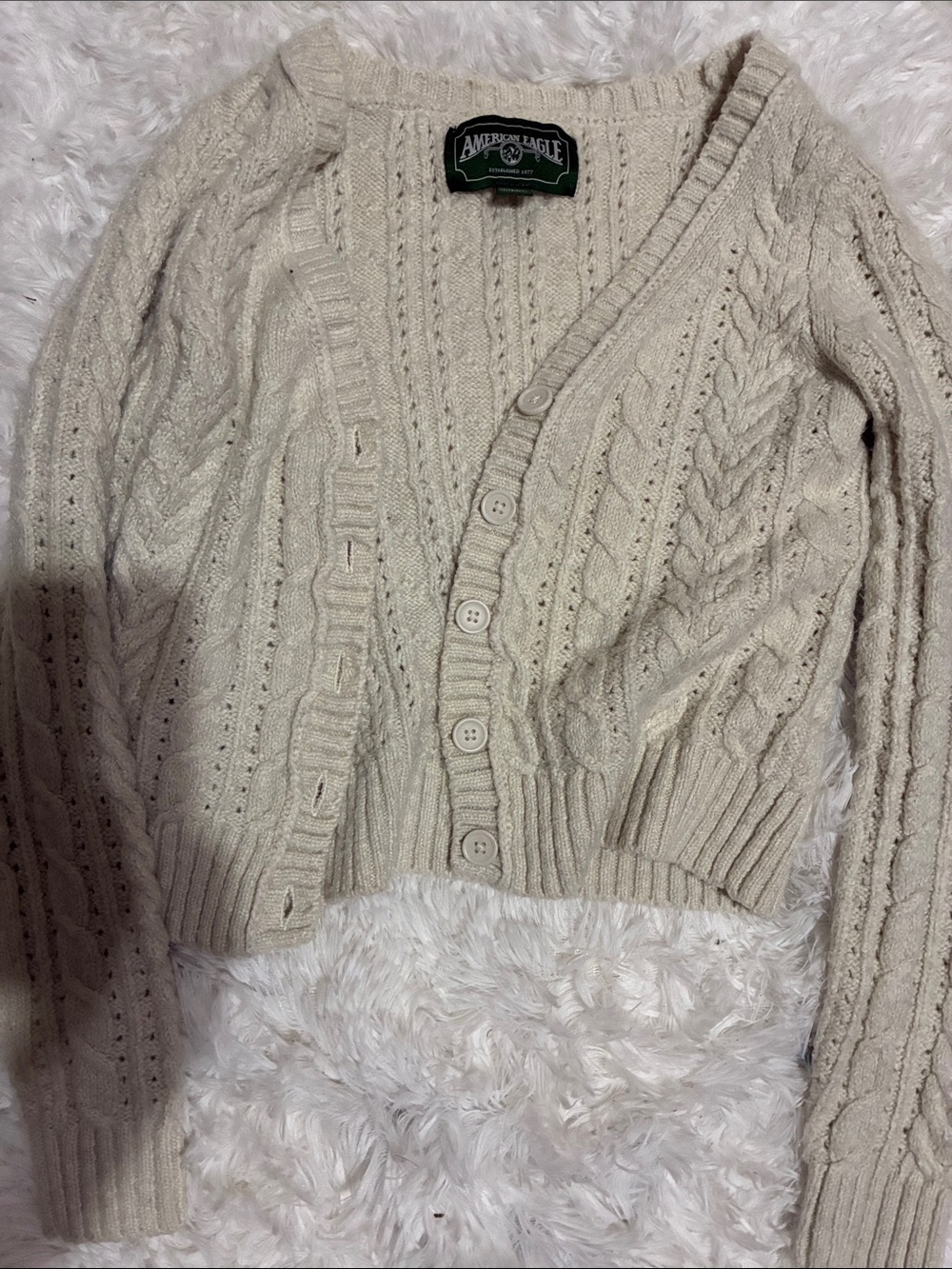 American eagle Cream Cable Knit Button-Front Cardigan xs